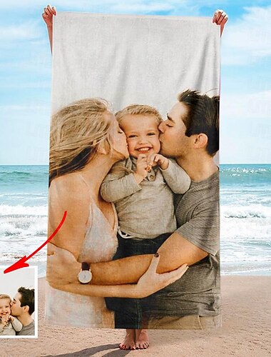  toallas de playa personalizadas con foto toalla de baño toallas de playa personalizadas con foto, regalo personalizado para familiares o amigos 31"63" （impresión a una cara）