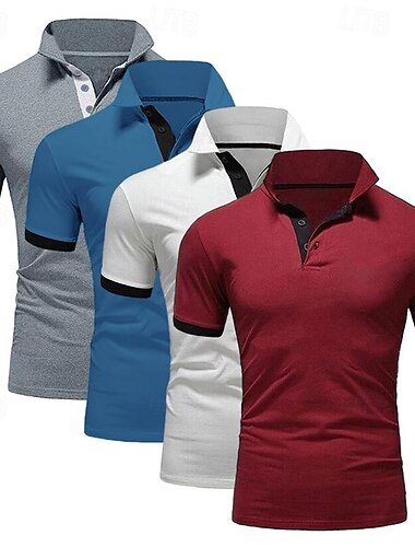  Per uomo POLO Camicia da golf Golf Informale Sport Bavero Manica corta Di tendenza Essenziale Color Block Collage 4 pezzi Estate Standard Rosso+Bianco+Blu+Arancione Blu cielo+Blu+Grigio+Nero Nero+Blu