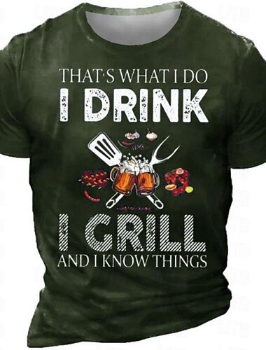  Men's Graphic Drink Barbecue T Shirt Short Sleeve T shirt 3D Print Crew Neck Shirt Daily Designer Casual Sports Outdoor Holiday Going out Black Burgundy Navy Blue Spring & Summer Clothing Apparel S M