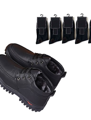  ανδρικές μπότες χειμερινές μπότες άνετα παπούτσια fleece επένδυση business casual office & career pu ζεστά μποτάκια αντιολισθητικά / μποτάκια με κορδόνια μαύρο καφέ φθινοπωρινό χειμώνα με 5 ζευγάρια κάλτσες