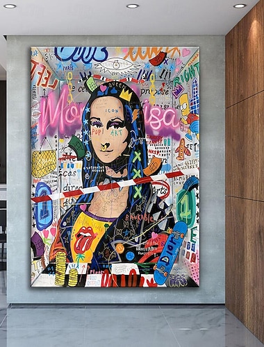  Handgemaltes Mona-Lisa-Ölgemälde im Pop-Art-Stil, Graffiti-Gemälde, Street-Art-Gemälde, Wandkunst, 100 % handgemaltes Ölgemälde zur Wanddekoration