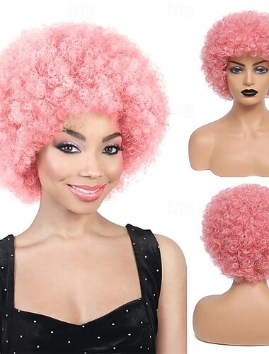  afro kudrnaté paruky pro černé ženy 8 palcová krátká kudrnatá paruka s ofinkou odolná vůči teplu syntetické růžové paruky pro černé ženy přirozeně vypadající afro kudrnatá paruka pro každodenní