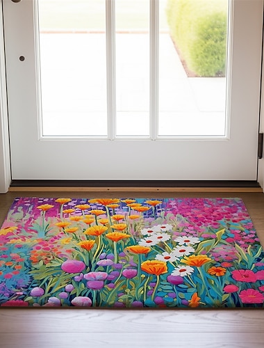  Flores coloridas capacho tapetes laváveis tapete de cozinha antiderrapante à prova de óleo tapete interior ao ar livre decoração do quarto tapete de banheiro tapete de entrada