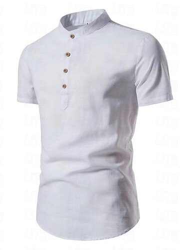  Voor heren Overhemd linnen overhemd Katoenen linnen overhemd Chinees kraag overhemd Mandarijn kraag overhemd Zomer overhemd Effen Vakantie Straat Zwart Wit Rood Bruin Korte mouw Opstaande boord Zomer