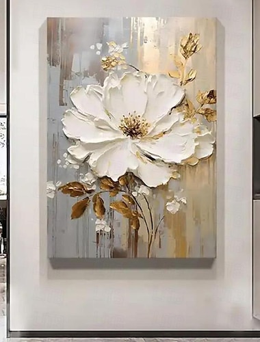  handbeschilderd grote bloem textuur schilderij 3D textuur schilderij goud bloemen abstract schilderij originele gouden muur kunst bloem schilderij voor woonkamer home decor uitgerekt frame klaar om op