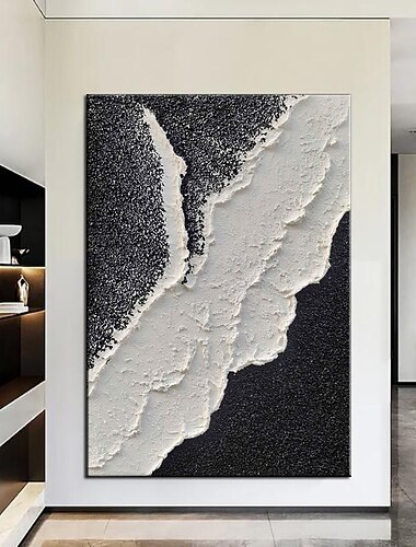  handgemaltes schwarzes Strukturgemälde, handgefertigtes abstraktes Schwarz-Weiß-Gemälde, Schwarz-Weiß-Gemälde, Wandkunst, Schwarz-Weiß-Strukturgemälde, Wandkunst, Heimdekoration, fertig zum Aufhängen