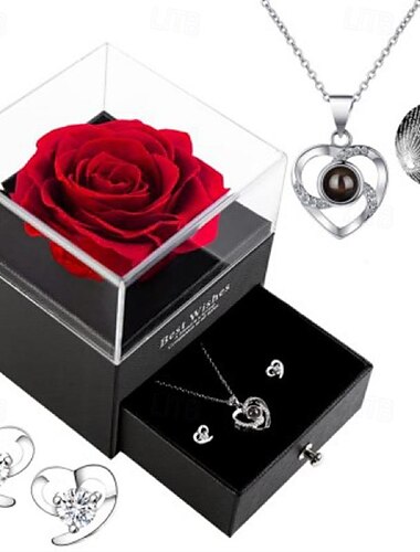  Geschenke zum Frauentag, Valentinstag, 100 Sprachen, Projektionshalskette aus reinem Silber, Damenschmuck, ewige Blume, Geschenkbox, Weihnachts- und Valentinstagsgeschenk, Muttertagsgeschenke für Mama