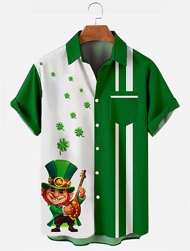  Irisches St. Patrick's Day Shamrock Männer Resort Hawaiian 3D bedrucktes Hemd Knopfh alshemd Kurzarm Hemd Party Wear S BIS 3XL