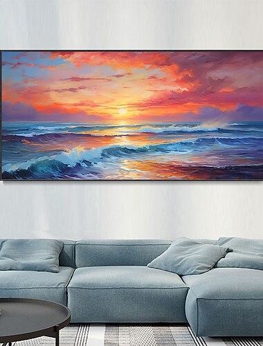  Pintado a mano paisaje marino amanecer pintura al óleo arte de la pared textura de playa lienzo pintura arte de la pared mar puesta de sol nube reflexión paisaje pintura sofá fondo decoración del