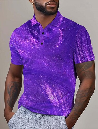  Per uomo Grafico Maglia da golf Manica Corta Magliette polo Camicie con Colletto Casual Abbigliamento da vacanza Abbigliamento da rave Abiti da festa Stampa 3D Bottoni Estate Rosso Viola Oro