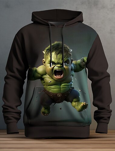  Herr Grafisk Tecknat Huvtröja Huvtröjor Tröja Huvtröja Långärmad Huvtröja Huva Mode 3D-tryck Utomhussport Helgdag Semester Rubinrött Blå Mönster Framficka Vår & Höst Designer