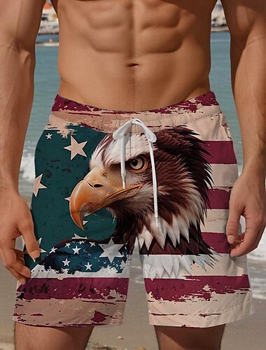 Herren Adler Nationalflagge Badehosen Badeshorts Boardshorts Mittlere Taille Urlaub Hawaiianisch Resort-Stil Urlaub Ferien Strand Kordelzug mit Mesh-Futter Elastischer Bund Designer Bekleidung