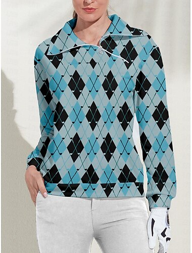  Mujer Sudadera con capucha Blanco Rosa Rojo Azul Claro Manga Larga Camiseta Plaid Otoño Invierno Ropa de golf para damas Ropa Trajes Ropa Ropa