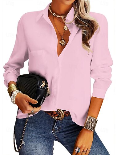  Camicia Blusa Per donna Nero Bianco Giallo Tinta unica Pulsante Strada Giornaliero Di tendenza Colletto Standard S