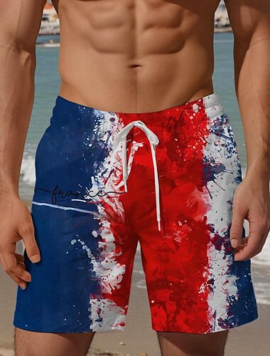  Herre Gradert Fargerik Nasjonalflagg Badeshorts Surfeshorts Medium Midje Ferie Hawaiisk Resort stil Feriereise Ferie Strand Snorer med mesh fôr Elastisk midje Designer Klær