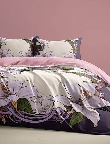  l.t.home Bettbezug-Set aus 100 % Baumwollsatin, wendbar, Premium-Bettwäsche-Set mit Blumenmuster und Fadenzahl 300
