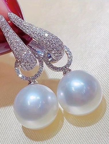  Perlen Tropfen-Ohrringe Edler Schmuck Klassisch Kostbar Stilvoll Einfach Ohrringe Schmuck Weiß und Silber Für Hochzeit Party 1 Paar