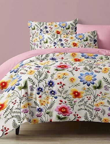  l.t.home Bettbezug-Set aus 100 % Baumwollsatin, wendbar, erstklassiges Elite-Bettwäsche-Set mit Blumenmuster und Fadenzahl 300
