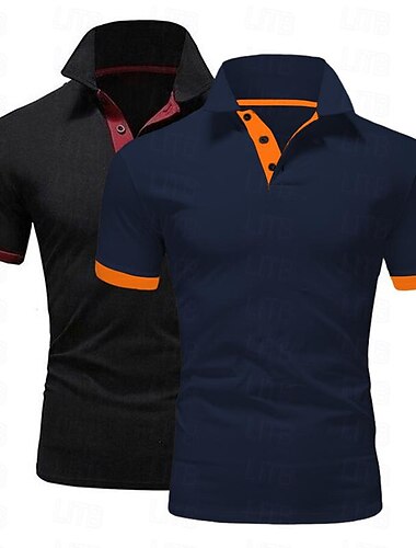  Herren Poloshirt Golfhemd Casual Sport Kargen Kurzarm Modisch Basic Feste Farbe Klassicher Stil Sommer Regular Fit Marineblau + Weiß Schwarz+Marineblau Grau+Marineblau Orange+Marinegelb Burgunderrot