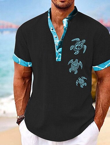  Herren Tropisch Schildkröte Sommerhemd Lässiges Hemd Hawaiihemd Sommerhemd Kurzarm Hemd Ständer Hawaiianisch Resort Urlaub Festtage Ausgehen Hellblau Schwarz Weiß S M L