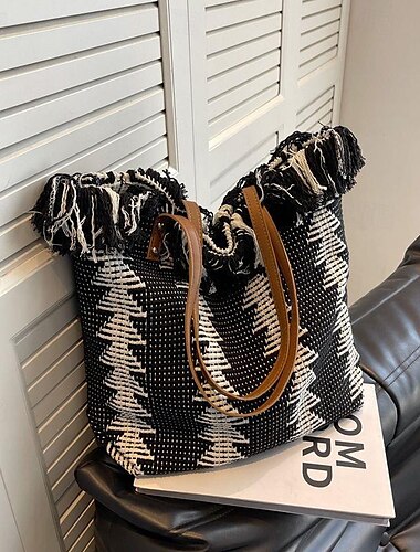  Damen-Tragetasche, Umhängetasche, Hobo-Tasche, Boho-Böhmen, Segeltuch, PU-Leder, Urlaub, Strand, Schnalle, atmungsaktiv, mehrfach zu tragen, einfarbig, Schwarz, Hellgrün, Khaki