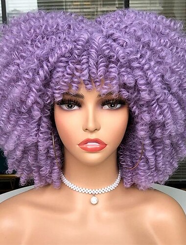  Lockige Perücke mit Pony für schwarze Frauen, kurze, verworrene, lockige Perücke, 14 Zoll, Afrohaar, Karnevalsparty, Weihnachten, Cosplay-Perücken