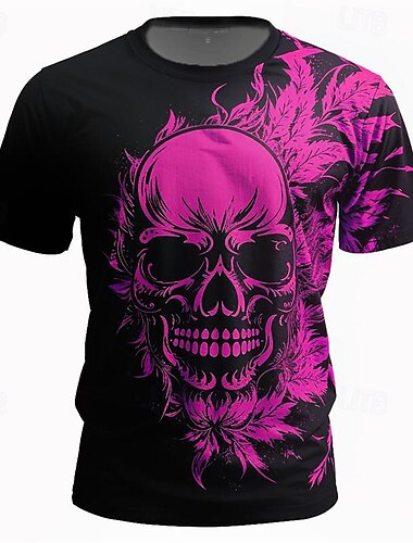  Herre Grafisk Flamme Dødningehoveder T-shirt Kortærmet T-shirt 3D-udskrivning Rund hals Skjorte Daglig Designer Retro / vintage Sport & Udendørs Ferie I-byen-tøj Gul Blå Rød Forår sommer Tøj S M L XL