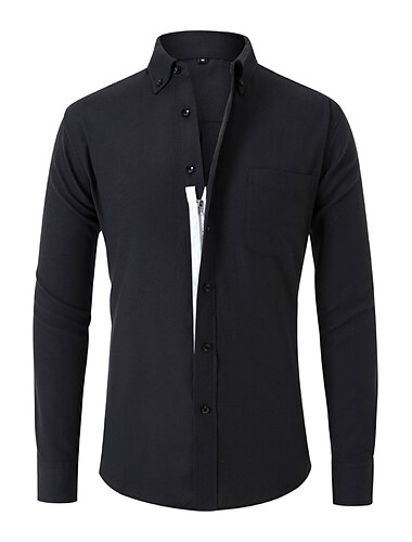  Herren Hemd Oberhemd Knopfhemd Glatt Hochzeit Party Schwarz Weiß Marineblau Blau Langarm Kargen Frühling & Herbst Bekleidung Knopf