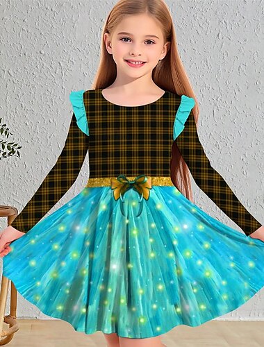 St. Patrick Mädchen' 3D Plaid Rüschenkleid Langarm 3D-Druck Frühling Herbst Sport & Natur Täglich Festtage Kuschelig Brautkleider schlicht Schön kinderkleidung 3-12 Jahre Casual kleid A Linie Kleid