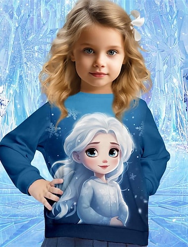  Flickor 3D Tecknat Prinsessa Tröja Pullover Långärmad 3D-tryck Vår Höst Mode Streetwear Förtjusande Barn 3-12 år Rund hals Utomhus Ledigt Dagligen Normal