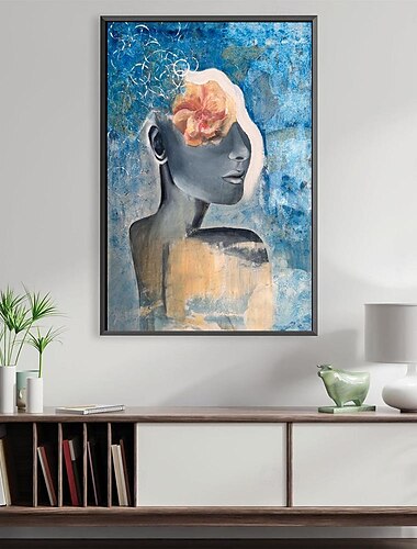  handgemalte Wandkunst, Firgure-Ölgemälde, sexy Mädchen-Ölgemälde auf Leinwand, Frauenporträt, abstraktes Porträt einer Frau, blaues abstraktes Gemälde, Dekoration, fertig zum Aufhängen oder auf