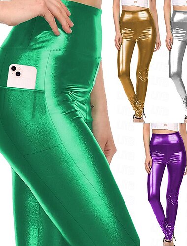  Sexy Années 1980 Taille haute Leggings Cuir PU Crayon Pantalon Disco Couleur Unie Femmes Carnaval Performance Club Défilé de la Fierté Adulte Pantalon Toutes saisons