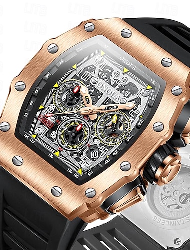  Часы ONOLA Men Mechanical - модные повседневные наручные часы на открытом воздухе автоматические самозаводные с светящимся календарем и водонепроницаемыми силиконовыми гелевыми часами
