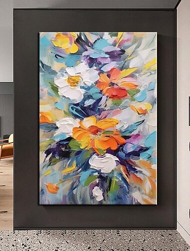  pittura a olio dipinta a mano strutturata astratta fiore colorato pittura a olio su tela originale coltello a paletta pittura di fiori natura piantagione decorazione della parete per la camera da
