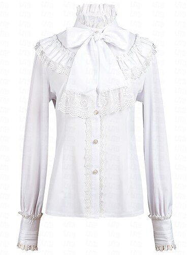  Retrò Vintage Rococò Medievale Blusa / Camicia Manica a Balze Principessa Vampiro Regina Pizzo Fiocco Tinta unita Costume Per donna Costumi da pirata Reale Stile Steampunk Mascherata Casual Quotidiano