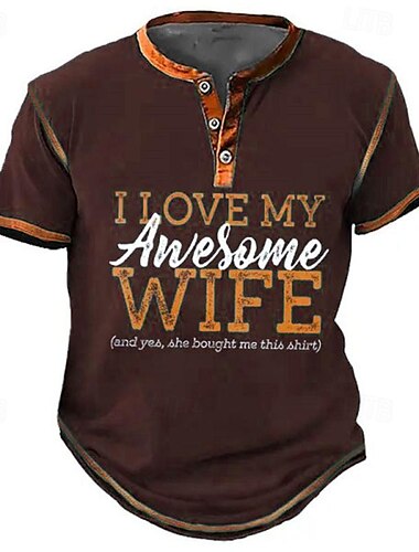  Papa Shirts Liebe Herren Street Style 3D Druck Henley T-Shirt Tee Sport Outdoor Urlaub Ausgang T-Shirt Schwarz Burgunder Marineblau Kurzarm Henley Shirt Frühling  Sommer Kleidung