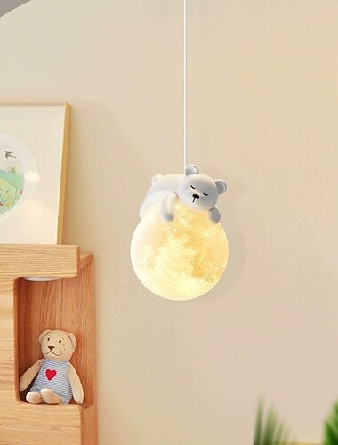  LED-Pendelleuchten, kreativ, kleiner Bär, 3 Lichtfarben, 15 cm, Schlafzimmer, Nachttisch, modernes Kinderzimmer, Kronleuchter, Heimdekoration, Hängelampe, Halterung, Inseldesign, Kunstharzlackierung,