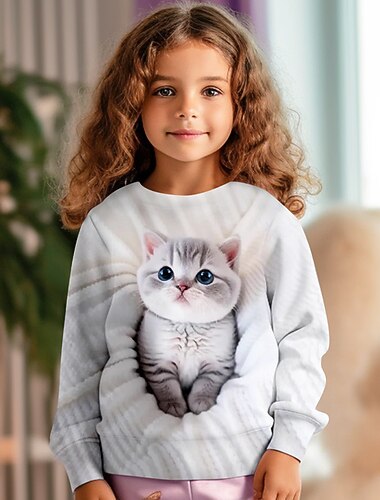 Κοριτσίστικα 3D Γάτα Πουλόβερ Pullover Μακρυμάνικο 3D εκτύπωση Άνοιξη Φθινόπωρο Μοντέρνα Κομψό στυλ street Λατρευτός Παιδιά 3-12 χρόνια Στρογγυλή Ψηλή Λαιμόκοψη ΕΞΩΤΕΡΙΚΟΥ ΧΩΡΟΥ Causal Καθημερινά