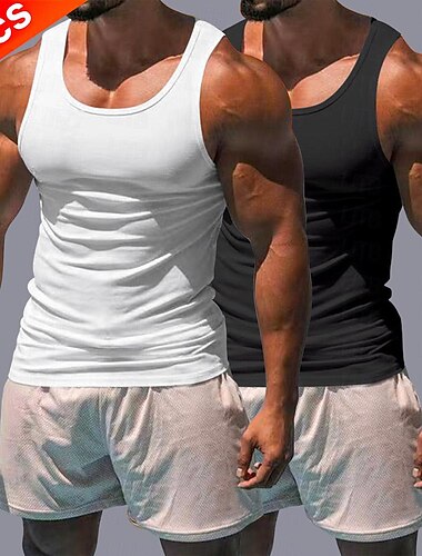  Mehrfachpackungen 2St Herren Rundhalsausschnitt Ärmellos Weiss + schwarz Tank Top Weste Unterhemden Glatt Freizeitskleidung Urlaub Polyester Frühling Sommer
