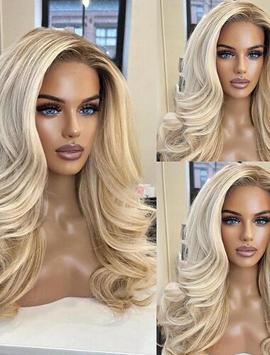  Cabello humano remy Peluca delantera de encaje 13x4 Parte libre Cabello brasileño Peluca ondulada multicolor 130% Densidad 150% Cabello ombre pre-arrancado para mujeres Peluca larga de encaje de