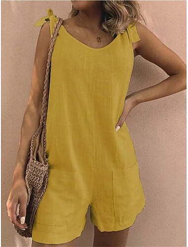  Damen Normal Kurz Jumpsuit Basic Feste Farbe Ärmellos V Ausschnitt Tasche Täglich Wochenende Regular Fit Weiß Gelb Blau Sommer