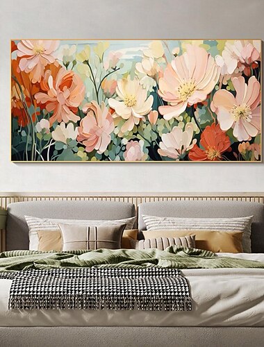  ręcznie robiony, oryginalny obraz olejny kwitnących kwiatów i roślin na płótnie abstrakcyjny obraz do wystroju domu z rozciągniętą ramą/bez malowania na wewnętrznej ramie