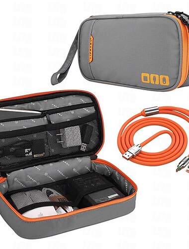  Set mit 3-in-1-Ladekabel und Kabel-Organizer-Tasche, tragbare Reisetasche für elektronisches Zubehör, Kabel-Organizer-Tasche, Gadget-Tragetasche für iPad, Kabel, Strom, USB-Stick, Ladegerät