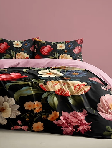  l.t.home Bettbezug-Set aus 100 % Baumwollsatin, wendbar, Premium-Bettwäsche-Set mit Vintage-Blumenmuster und Fadenzahl 300