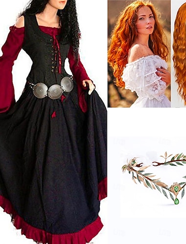 Medieval Renacimiento Vestido Cóctel Vestidos Traje de cosplay Tocados Feria del Renacimiento Vikingo forastero Tallas Grandes Mujer Celta Víspera de Todos los Santos Carnaval Mascarada Fiesta