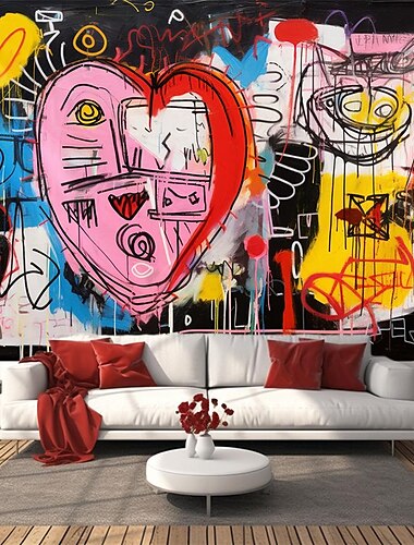  جرافيتي عيد الحب شنقا نسيج جدار الفن نسيج كبير جدارية ديكور صورة خلفية بطانية ستارة المنزل غرفة نوم غرفة المعيشة الديكور