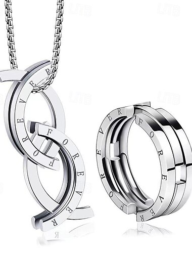  Anillo deformado de acero inoxidable para hombre, pez besador, collar y anillo de acero de titanio, doble propósito y extensible