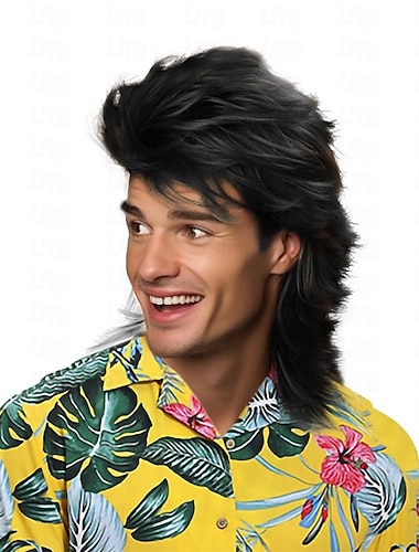  perucas tainhas para homens dos anos 70 & Fantasias dos anos 80 para festa, perucas sintéticas realistas
