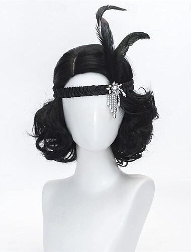  Peluca corta negra para mujeres peluca vintage de los años 1920 peluca de señora peluca rizada y ondulada solo pelucas para fiestas de cosplay pelucas de Halloween