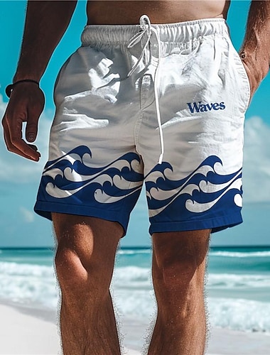  aallot miesten lomakeskus 3d-painetut lautashortsit uimahousut joustava vyötärö kiristysnyöri verkkovuorella aloha havaijilaistyylinen lomaranta s to 3xl